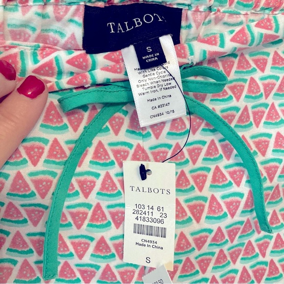 Talbots Other - Talbots Watermelon Pink Green Drawstring Cotton pajama Pants Women Small NWT New